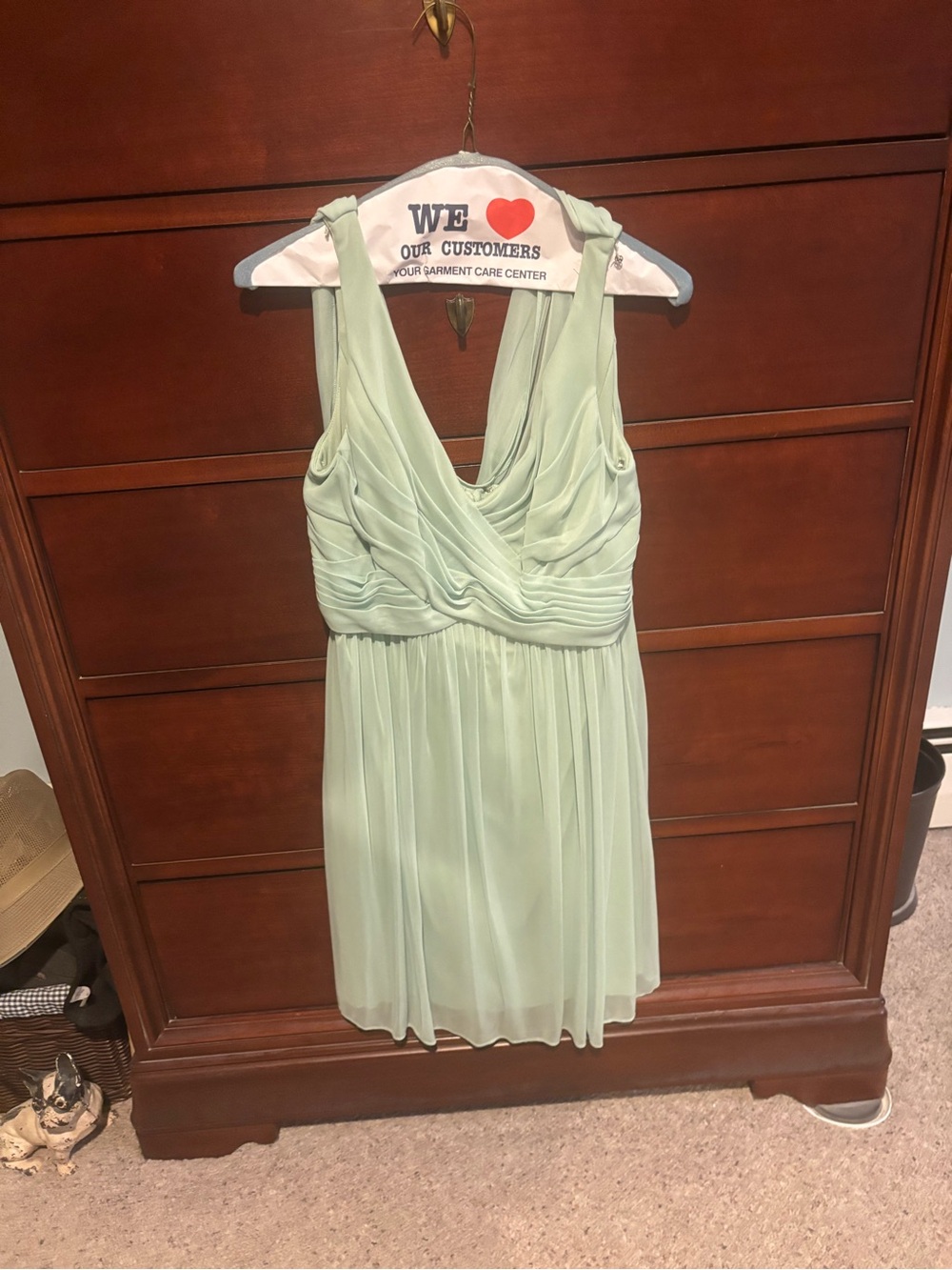 David's Bridal Mint Green Sleeveless Chiffon Mini Dress